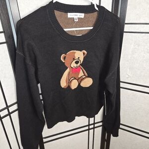 NWT Madden Girl Black Teddy Bear Stretchy Sweater Size Large